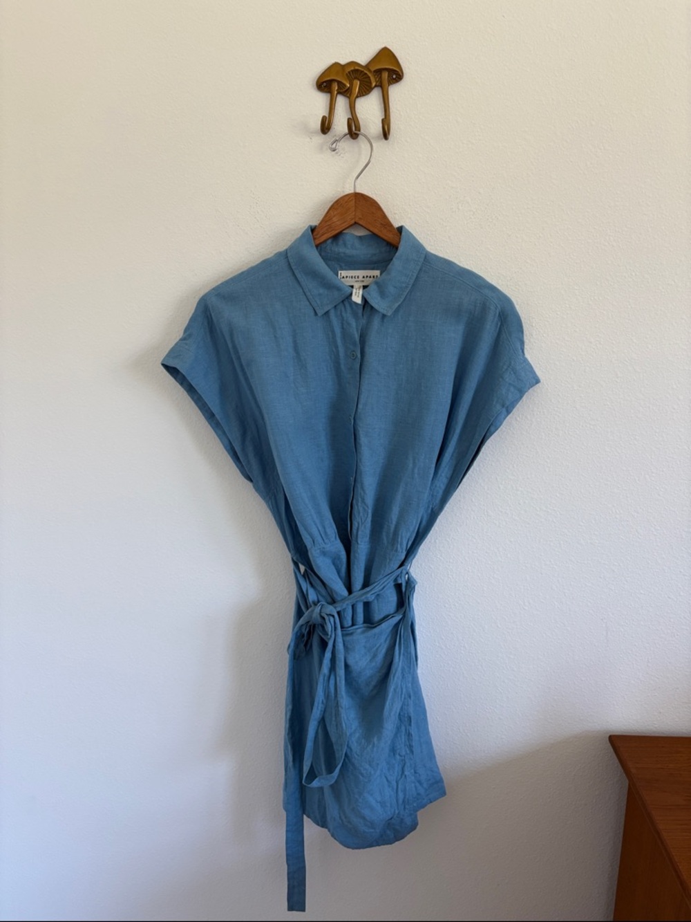 APIECE APART Catania Linen Blue Mini Wrap Dress size Small